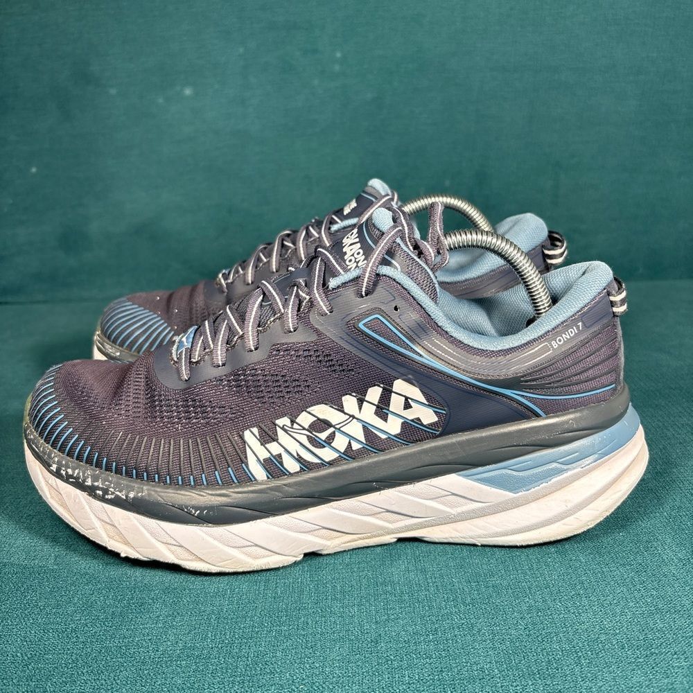 Hoka One One Bondi 7 Running Shoes Men’s Size 9.5 Blue Gray Athletic Sneakers
